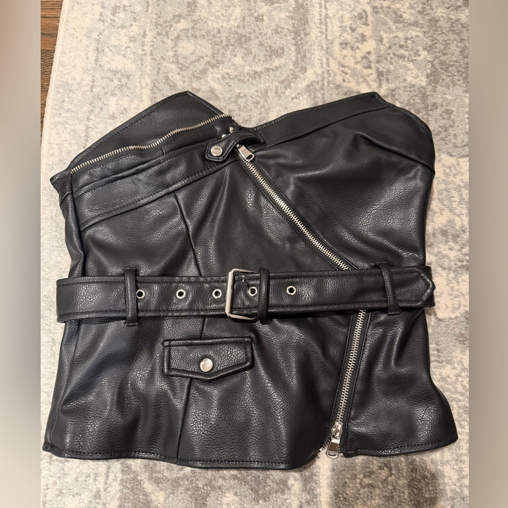 ZARA Black Faux Leather Biker Style Corset Medium